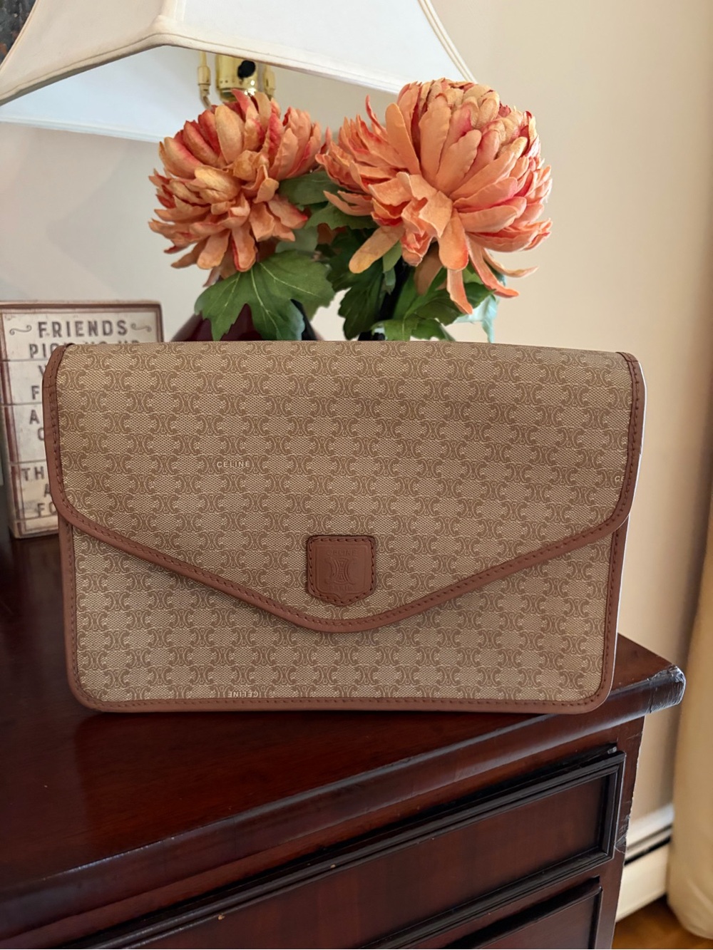 Celine Macadam vintage coated canvas and leather envelope clutch